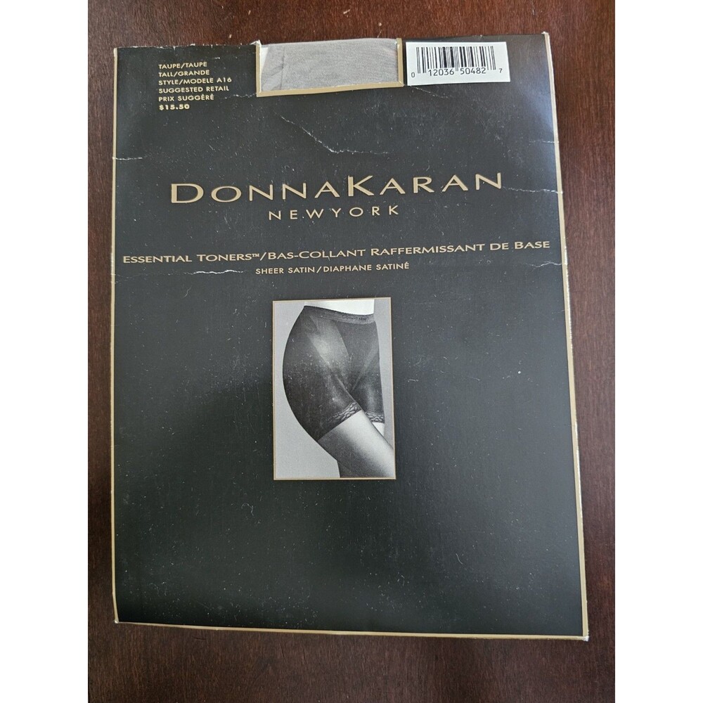 Vintage Donna Karan New York Essential Toners Sheer Satin Taupe Tall Hosiery NIP